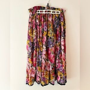 Vintage Emblem Floral Crinkle Cotton Midi Skirt